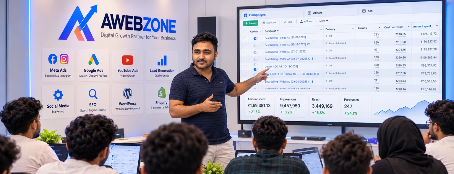 Rakib Shaikh teaching a live digital marketing classroom session